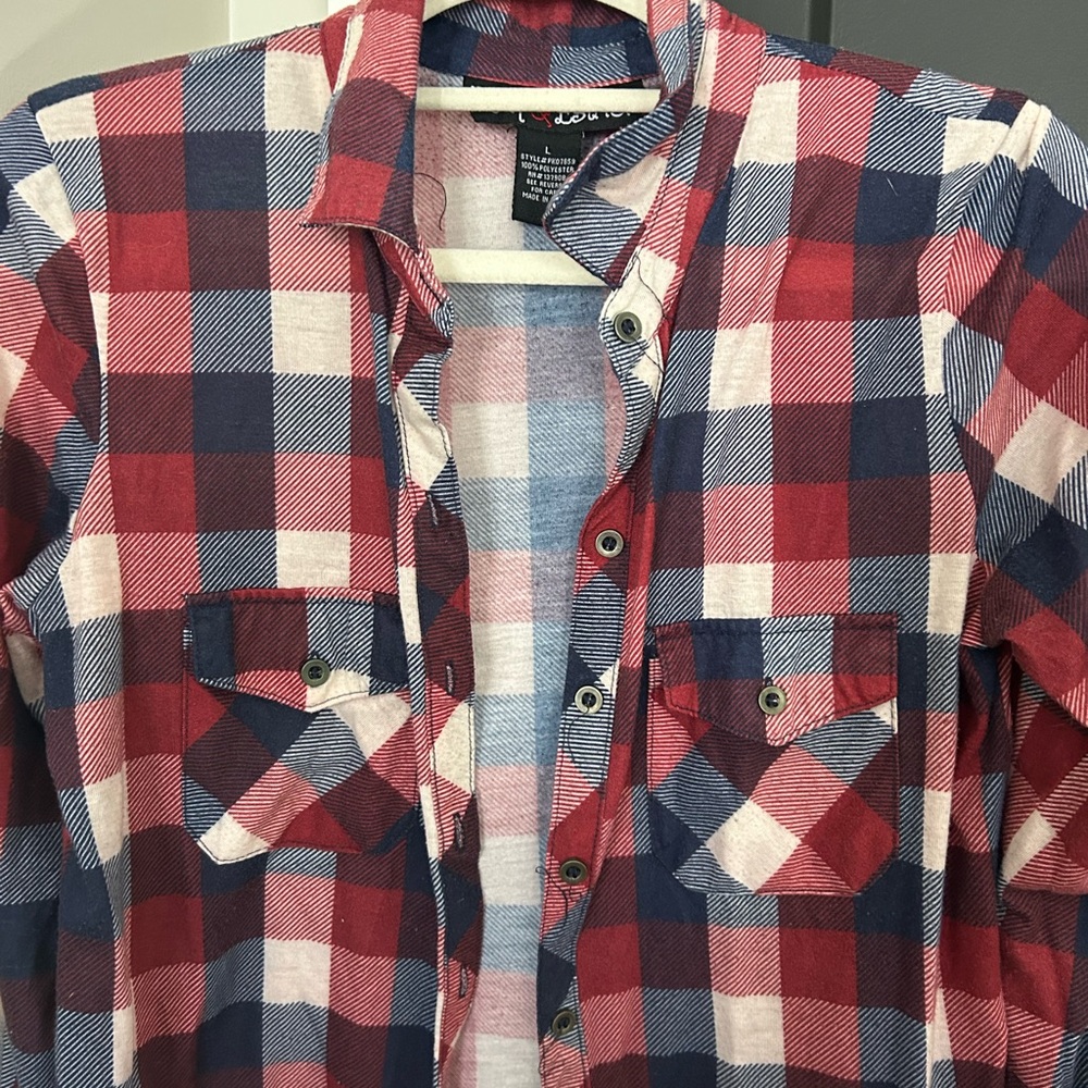Polly & Esther Red and Blue Plaid Button-Down Shirt - Picture 2 of 4